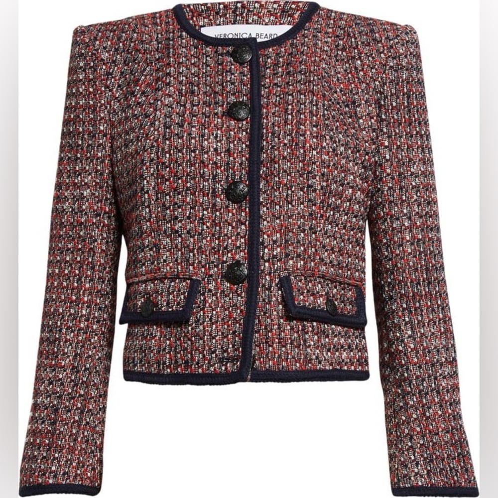 NWT Veronica Beard Ceres Metallic Cotton Blend Tweed Jacket in Size 12 Red /Navy - Picture 15 of 16